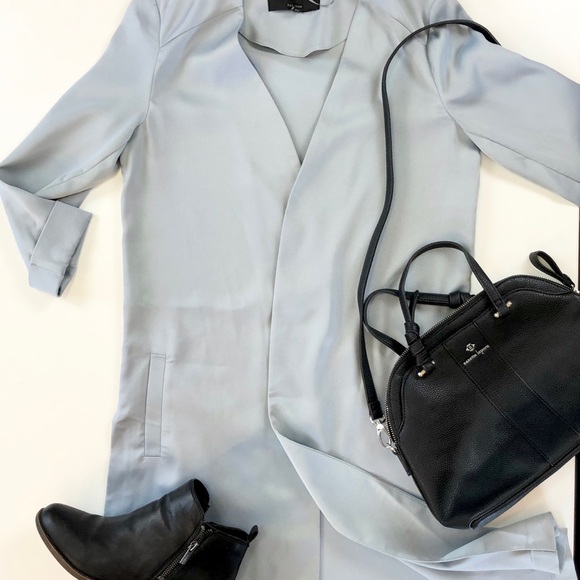 River Island Long Open Front Gray Silver Duster - Picture 14 of 14